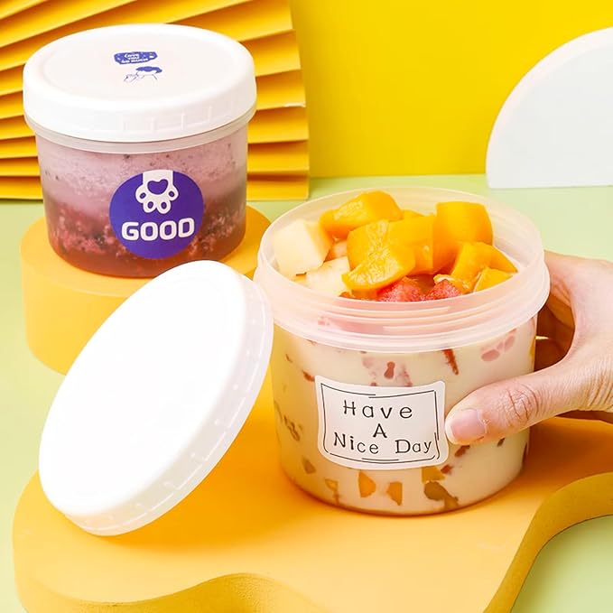 TUZAZO 6 Pack - 12 Oz Food Storage Containers with Screw Lids, Airtight Plastic Small Freezer Storage Container for Ice Cream, Overnight Oats, Snack, Soup, Portion and Meal Prep Container