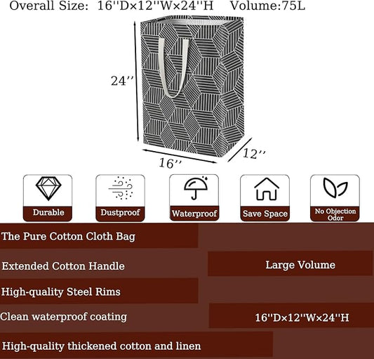 Waterproof Laundry Hamper Collapsible Laundry Basket Leather Handle Laundry Bag Large Clothes Storage Toy Organization for Bathroom Bedroom Laundryroom College Dorms (Heilingxing-001)