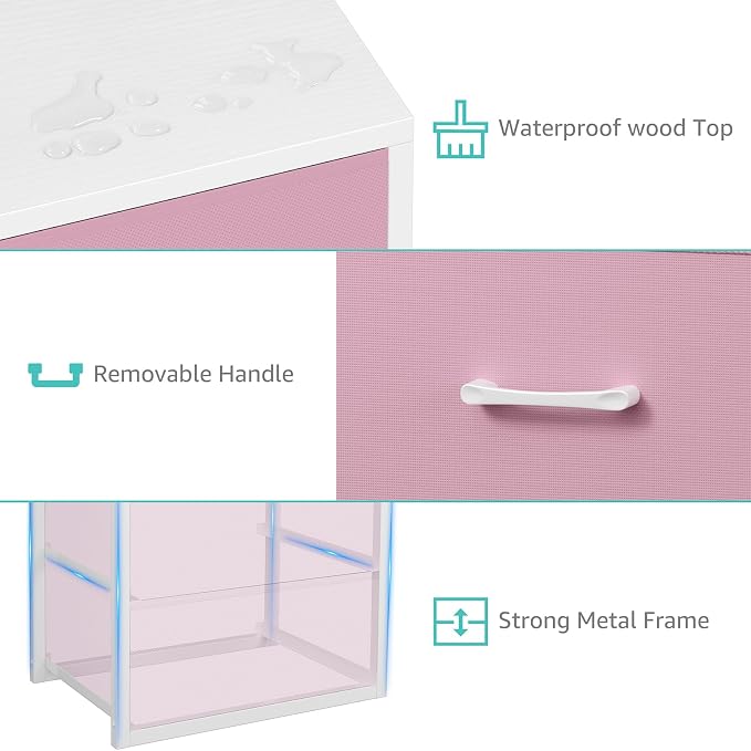 BOLUO Stackable Closet Drawers for Clothes Organizers and Storage Fabric Pink 2 Drawer Dresser for Bedroom 2 Packs Modern Small