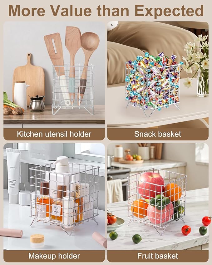 K Cup Holder Organizer, 5.3" x 5.3" x 6.3" Coffee Pod Storage Basket, Coffee Bar Accessories Metal Basket, Large Capacity Countertop Organizer for Kitchen Counter & Office Desktop (Silver)
