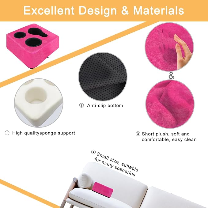 Couch Cup Holder Pillow Tray! Keep Drinks Hand Reach and KeepTemp, Prevent Spills and Use Anywhere. Cup Holder for Couch, Bed, Car, Courtyard, Park, Beach. Pink