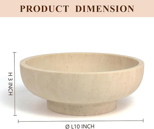 YMXYJM Large Decorative Bowl, Fruit Bowl for Kitchen Counter, Modern Resin Bowl for Home Decor, Key Holder for Entry Table, Artificial Travertine Beige