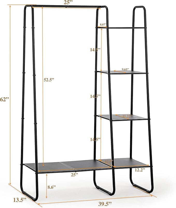 SunnyPoint Freestanding Clothes Garment and Accessories, Organizer Closet Rack (BLK)