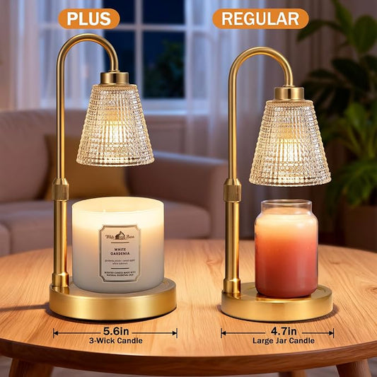Big Gold Candle Warmer Lamp with Timer, Dimmable Candle Warmer for Home Decor, Height Adjustable Candle Lamp for Jar Candles, Birthday Gifts for Women Mom, House Warming Gifts New Home