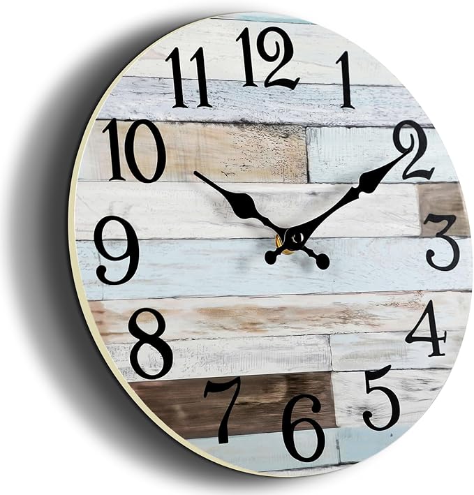 KECYET Wall Clock Battery Operated 10 Inch Silent Non-Ticking Coastal Country Style Decorative for Living Room, Kitchen, Home,Bathroom, Bedroom, Laundry Room