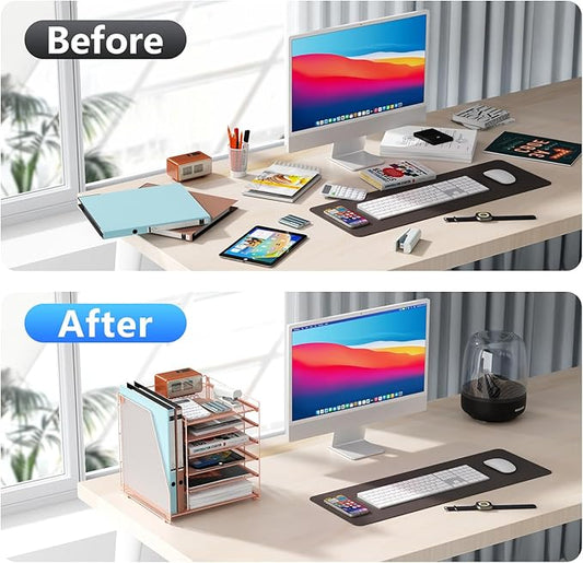 gianotter 6-Tier Paper Organizer With Magazine Holder, Desk Organizers and Accessories, Desk Accessories & Workspace Organizers, File Organizer for Office Supplies Storag (Rose Gold, 6-Tier)