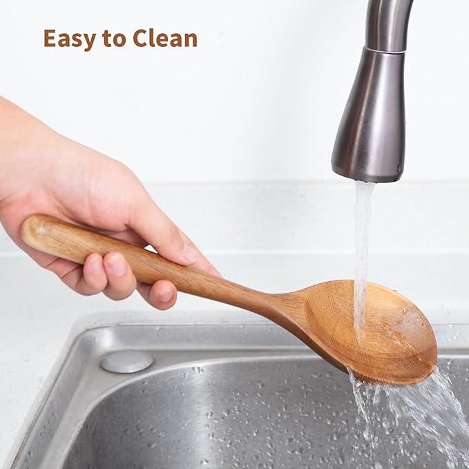 MornHalo 2PCS Acacia Wooden Spoons For Cooking 12-inch Smooth Finish Corner Spoon And Cooking Spoons-Comfortable Grip Wood Spoons for Cooking - Non-Stick Wooden Cooking Utensils