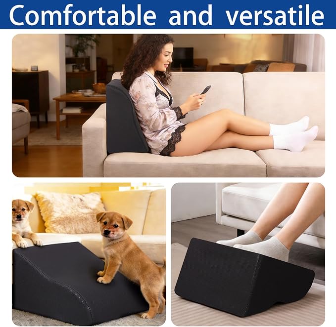 Foot Rest for Under Desk at Work, Ergonomic Under Desk Footrest with Washable Cover for Office, Home & Gaming Leg Elevation Pillow Black