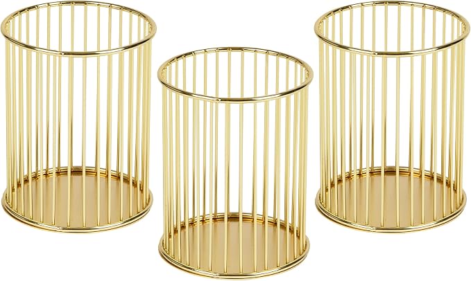 Mind Reader Pen and Accessories Holder, Desktop Organizer, Office, Metal , 3"L x 3"W x 4"H, Set of 3, Gold