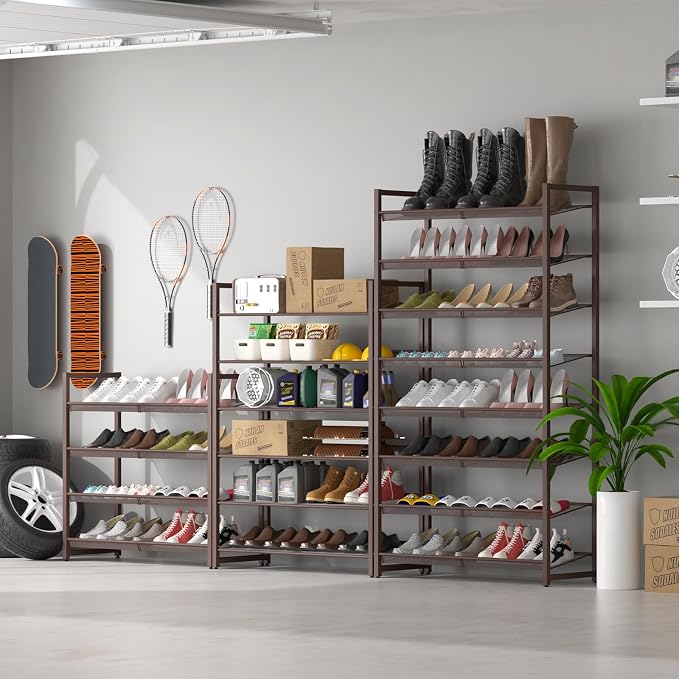 8Tier Metal Tall Shoe Rack,Large Shoe Rack for Closet,entryway,Garage, with Adjustable Flat or Angled Shelves, Hold 32-40 Pairs Shoes 
