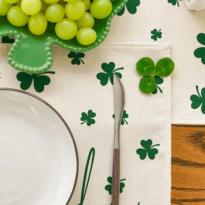 Artoid Mode Beige Lucky Shamrock St. Patrick's Day Placemats Set of 4, 12x18 Inch Seasonal Holiday Table Mats for Party Kitchen Dining Decoration