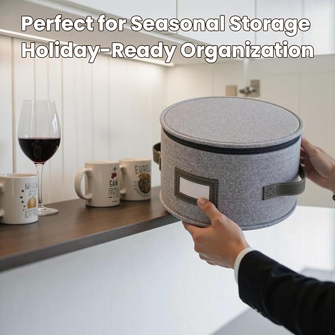 HOMELUX THEORY Hard Shell China Storage Containers, 8pc Light Gray Mug & Plate Storage Box, Kitchen Storage Bins With Lids, Heavy Duty Moving Box with Handles for Dishes, Silverware, Cup & Mug