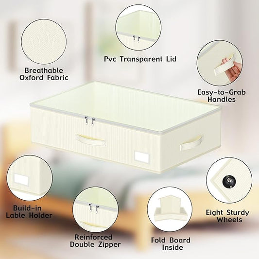 EE-RoomWorld Under Bed Storage with Wheels, No Assemble Required 7.5 inches height Under Bed Storage bins,Large capacity Rolling Underbed Shoe Storage containers,dorm underbed storage drawers