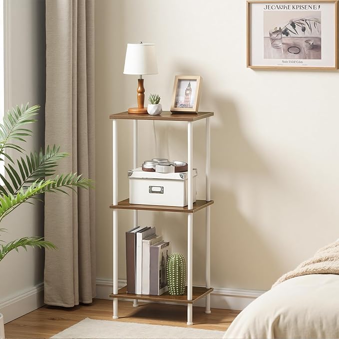 HOOBRO End Tables Set of 2, Small Side Table, Nightstand with 2-Layer Storage Shelves, Sofa Table for Small Spaces, Living Room, Bedroom, Stable Frame, Easy Assembly, Walnut and White WH09BZP201