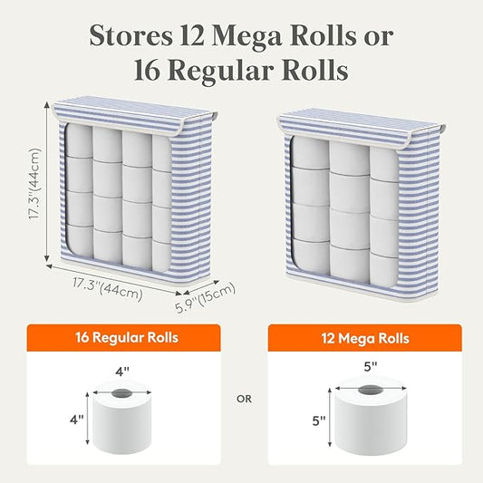 Lifewit 29L Toilet Paper Storage Holder for 12 to 16 Rolls, Foldable Fabric Toilet Paper Basket with Lid, Freestanding Bathroom Tissue Storage and Organization for TP, Towels and Toiletries, Dark Blue