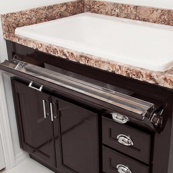 1 Set 31 Inch Stainless Steel Sink Drawer Tip Out Tray Kit Include Tip-Out Sink Trays and Hinges Large Pull Out Storage Organizer for Kitchen Bathroom Base Cabinets