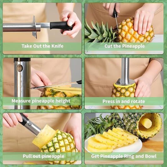 YYP Pineapple Corer and Slicer with Measurement Marks – Stainless Steel Pineapple Cutter for Perfect Pineapple Rings & Effortless Cutting (Black)