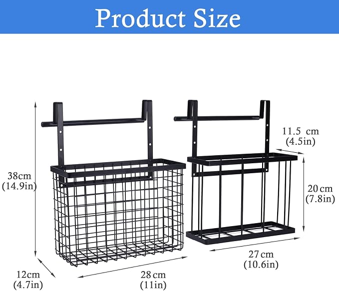 2 Pack Aluminum Foil and Plastic Wrap Organizer, Height Adjustable Kitchen Cabinet Door Organizer, Pantry Organizers, Wall Mounted Wrapping Paper Holder for Sandwich, Freezer, Ziplock Bag