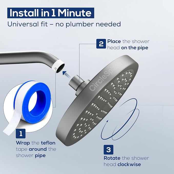 High Pressure Shower Head - Anti-Clogging Silicone Nozzles 2.5 GPM Removable Restrictor - Easy to Clean and Install - Includes Plumbers Tape - 6 inch - (Matte Grey, 2.5GPM)