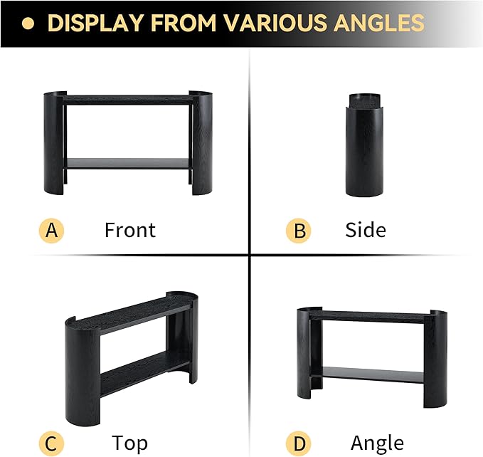 53 Inch Console Table, Modern 2-Tier Entryway Table with Rounded Corners, Narrow Sofa Table Behind Couch for Foyer, Hallway, Living Room,Black
