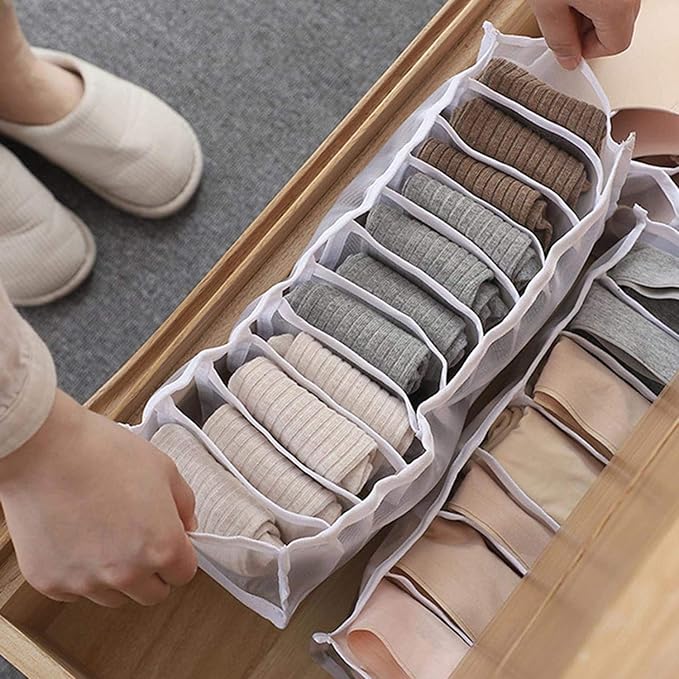 TOPARCHERY Foldable Bra & Underwear Organizer - 3 Set Drawer Divider Storage for Bras, Socks, Ties - White