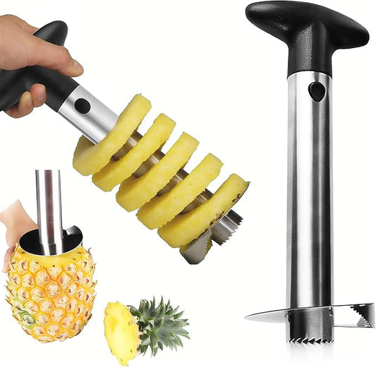 Pineapple Corer Stainless Steel Pineapple Corer Slicer Manual Pineapple Core Remover Cutter with Serrated Tips Black