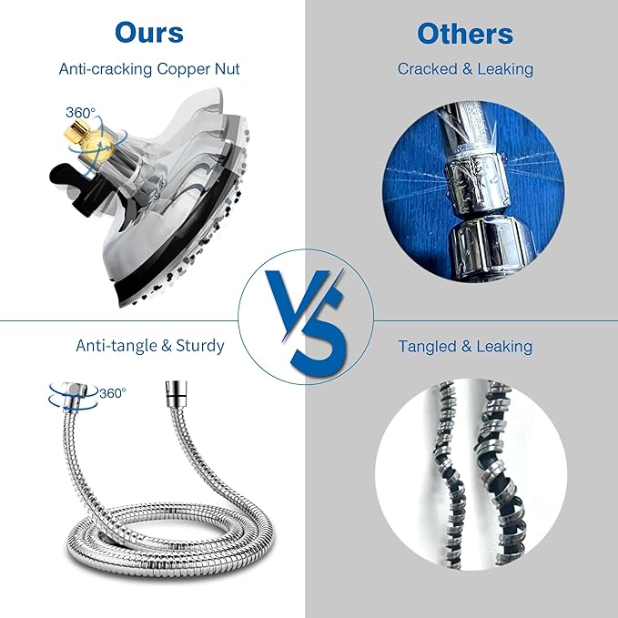 INAVAMZ Shower Head with Handheld High Pressure: Hand Held Shower Head & Rain Shower Head 2-IN-1 Shower Head with 59" Rotatable Stainless Steel Hose, Shower Trim Systems, Sliver 1.8GPM 15391