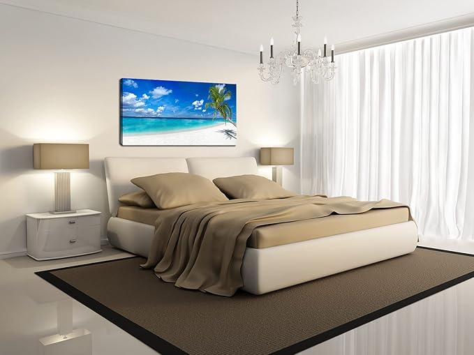 XXMWallArt FC2450 Seascape Wall Art Tropical Paradise Beach With White Sand and Coco Palms Canvas Wall Art Summer Beach Nature Pictures for Living Room Bedroom Home and Office Decor