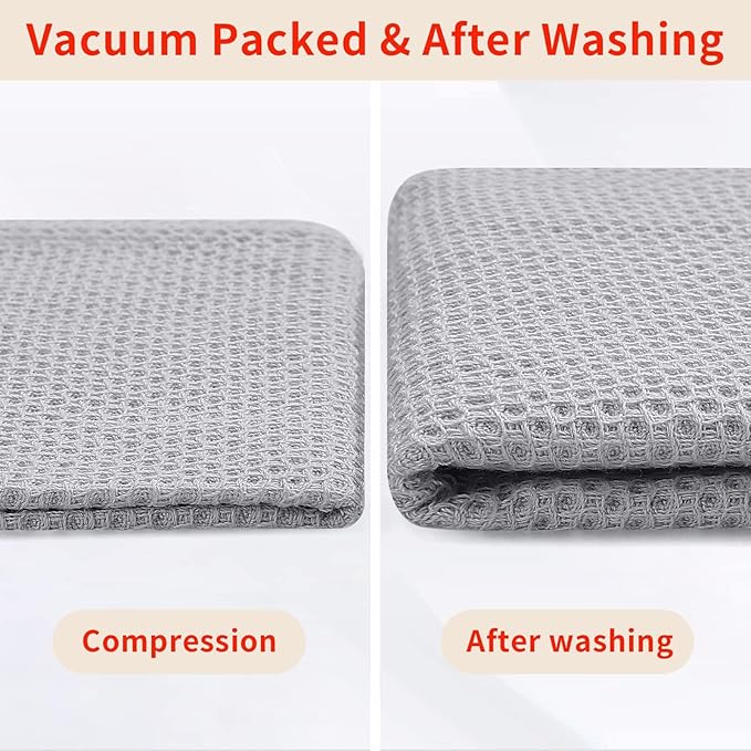 Homaxy 100% Cotton Oversized Waffle Weave Kitchen Dish Towels, Ultra Soft Absorbent Quick Drying Cleaning Towel, 20x28 Inches, 8-Pack, Light Gray