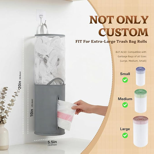 HOUSE AGAIN Bag Saver-Extra Large Plastic Bag Holder Dispenser, Organizer for Grocery Trash Roll,Oxford Machine Washable-Daily Storage Solution for Kitchen/Bathroom/Laundry (Deep Grey-2 pcs)