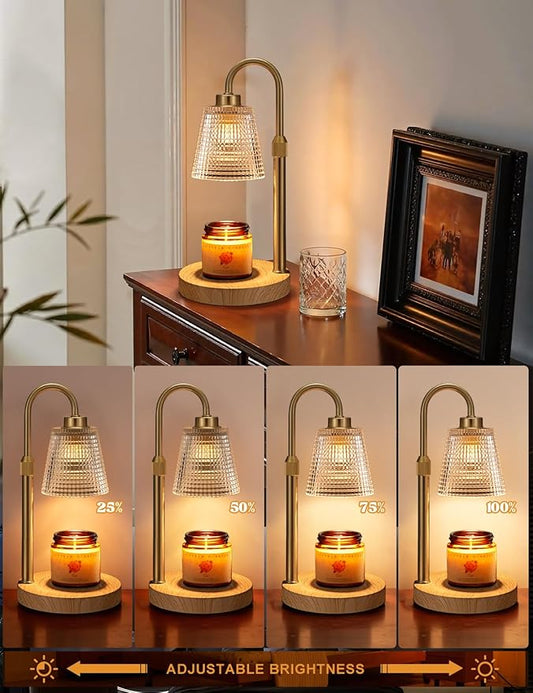 Innqoo Wood Color& Clear Candle Warmer Lamp with Timer, Dimmable Candle Warmer for Jar Candles, Height Adjustable Wax Melts Warmer, Birthday Gifts for Women Mom, House Warming Gifts New Home Decor