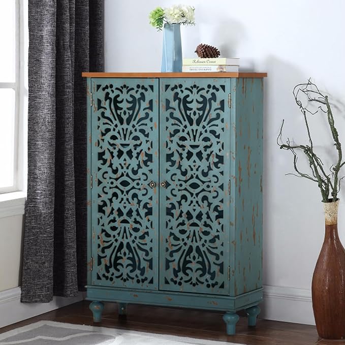 Sophia & William Tall Storage Cabinet 47.4", Decorative 2-Door Tall Accent Cabinet for Living Room, Dining Room, Blue