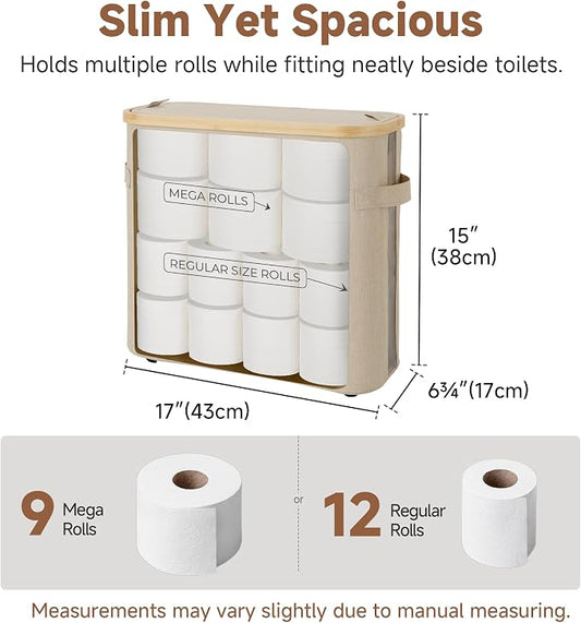 StorageWorks Toilet Paper Storage Baskets with Dual Flip Lids, Toilet Paper Organizer for Bathroom, Toilet Paper Container with Side Pocket, Holds 9 Mega or 12 Regular Rolls, Medium, Oatmeal