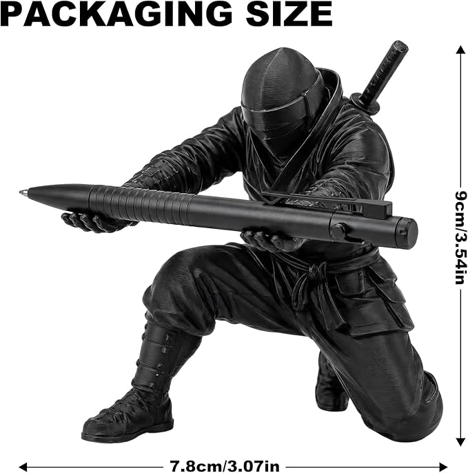 2Pack Ninja Pen Holder for Desk – 3D Printed Ninja Warrior Pen Holder with Sword and Weapon Accessories, Creative Desk Organizer Decor Gift for Men – Funny Pencil Holder Stand (Black)