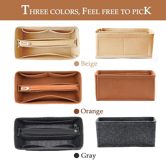 Purse Organizer Insert For Birkin 25 Bag, Felt Insert Organizer With Zipper, Large Capacity,Women’s Handbags Shaper (25,Gray)