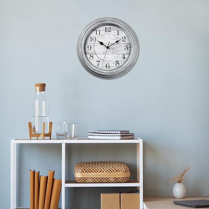 HYLANDA Wall Clock, 12 Inch Kitchen Decorative Wall Clock, Silent Wall Cocks Battery Operated Non Ticking with Large Numbers Easy to Read for Home Bathroom Office(Grey)