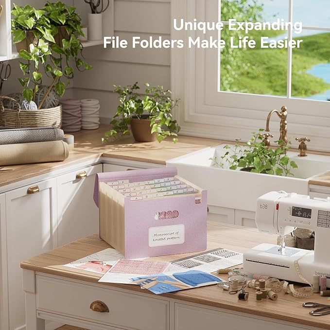 Accordion File Organizer, 26 Pockets Wheat Straw Expanding File Folder, Monthly Bill Receipt Organizer, A-Z Tabs, 100% BPA Free, Return to Nature, Healthy Living-Lavender Purple