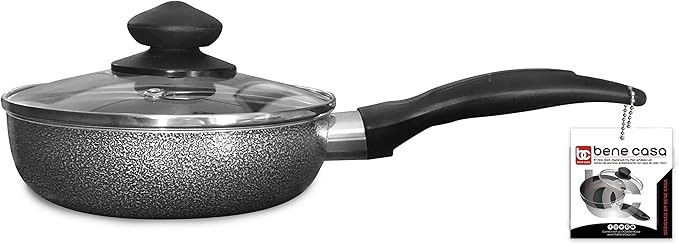 Bene Casa - Black Nonstick Aluminum Frying Pan with Glass Lid (6") - Dishwasher Safe for Easy Cleaning