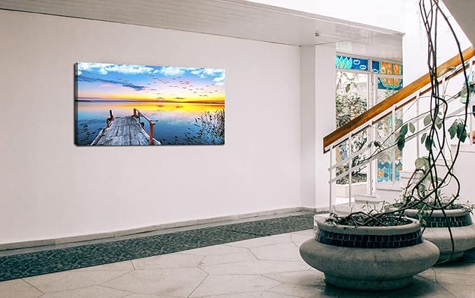 XXMWallArt FC2275 Jetty In The Sunset Lake Wall Art Canvas Prints Painting Nature Pictures Framed Landscape Paintings Canvas Wall Art for Living Room Bedroom Kitchen Home and Office Wall Decor