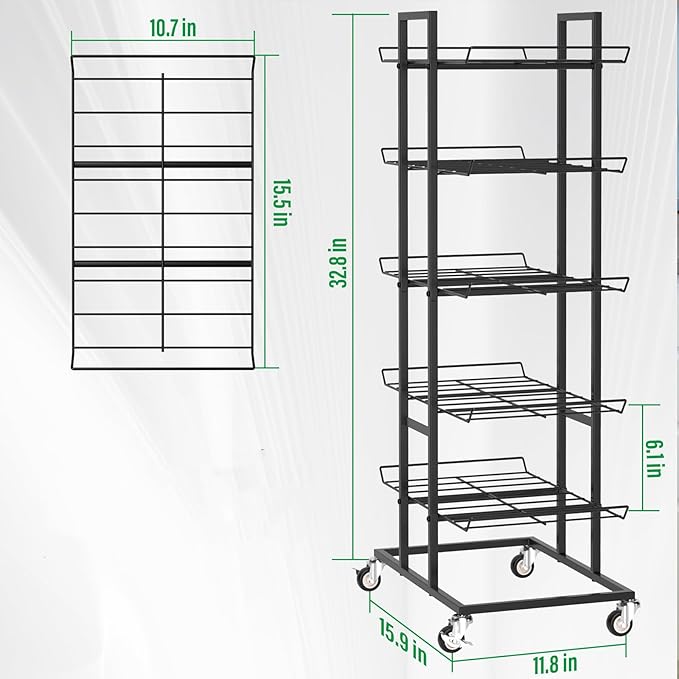 Water Bottle Organizer 5 Tier Water Bottle Holder Freestanding Storage Rack with Wheels Metal Drink Beverage Soda Can Organizer Shelf Stand for Floor Pantry Kitchen Classroom Food Storage, Black