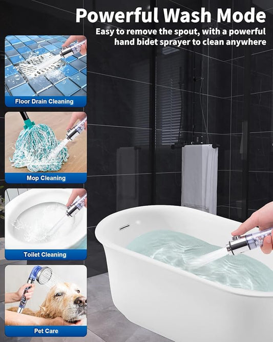 Filtered Shower Head for Hard Water with Stop, High Pressure 4-Mode Shower Heads Built-in Power Spray to Clean Corner, Tub & Pets, Water Softener Handheld Shower to Remove Chlorine & Fluoride