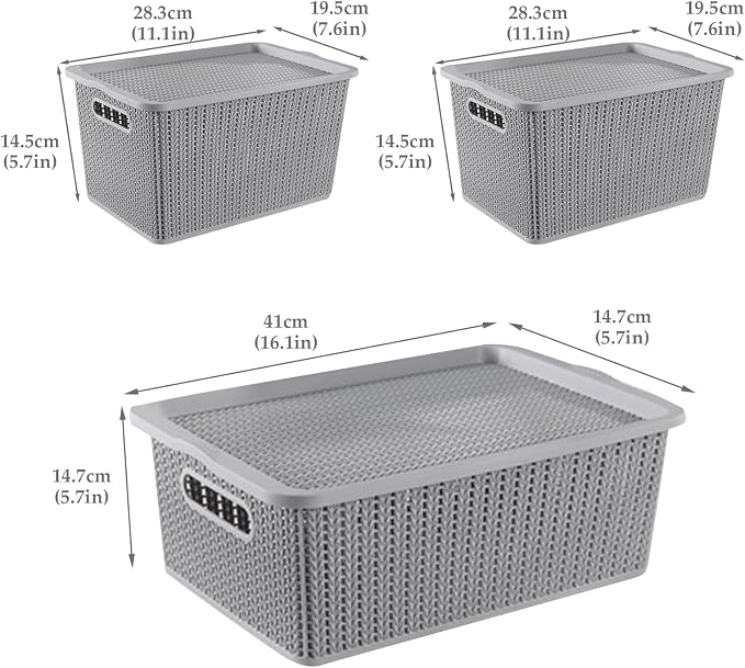 Onion and Potato Storage Bins,Stackable Plastic Pantry Bins with Lids,BPA-Free,Potatos and Onions Storage Baskets for Kitchen (Gray-3 Pack)