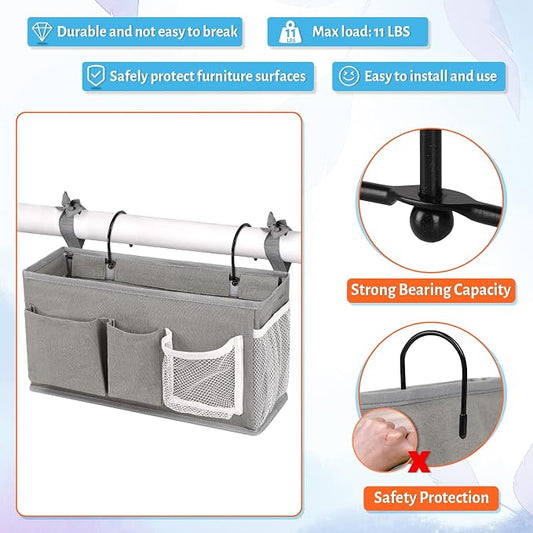 Loghot Bedside Caddy/Bedside Storage Bag Hanging Organizer for Bunk and Hospital Beds,Dorm Rooms Bed Rails,Can be Placed Glasses,Books,Mobile Phones,Keys (New Grey-1)