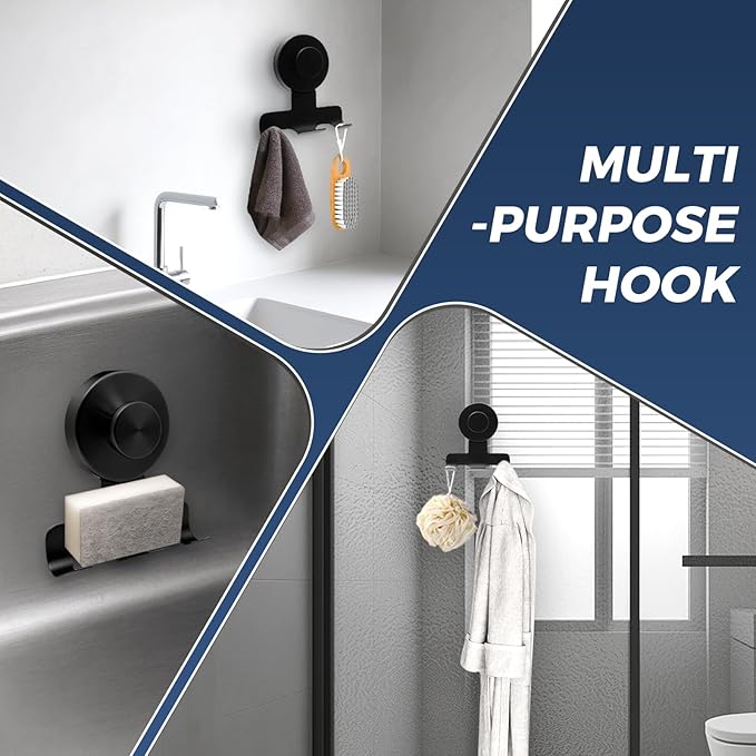 Suction Cup Razor Holder for Shower,Heavy-Duty 7KG Suction Hooks for Razor,Towel,Loofah,Removable Damage-Free Metal Shower Hook,Shaver Holder,2 Pack(Matte Black)