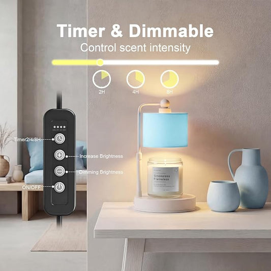 Candle Warmer Lamp with Timer, Dimmable Candle Wax Warmer, Height Adjustable Electric Candle Lamp Warmer with 2 Bulbs, Gifts Idea for Women Her, Mom, Vintage Home Decor for Bedroom-Blue
