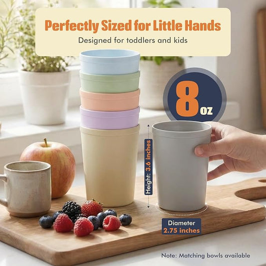 MASTERCOOK 6 Pcs. Small Reusable Cups –8 oz Unbreakable Drinking Glasses -Toddler Cups for Water, Juice, Milk–BPA Free Stackable Tumblers Plastic Cup set for Kitchen, Picnics, Parties- Kid-Friendly