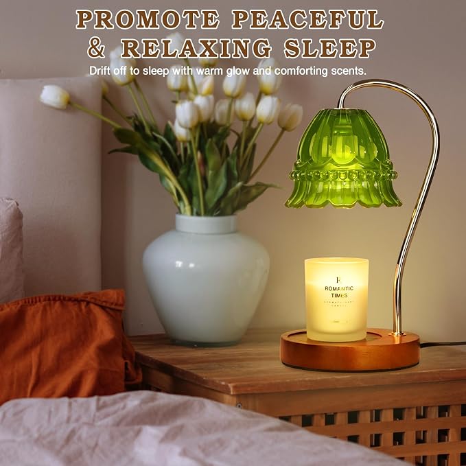 Funistree Flower Candle Warmer Lamp with Timer, Dimmable Candle Lamp Warmer, Christmas Birthday Gifts for Women Mom Her, Housewarming Home Decor, Lotus Wax Warmer for Yankee Candles - Green Flower