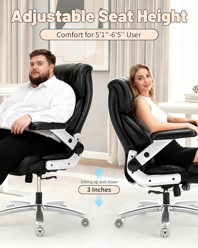 800lbs Executive Chairs with 5D Flip Arms, Heavy Duty Office Chair with Adjustable Lumbar Support, Office Chair for Heavy People, Big and Tall chair with Quiet Rubber Wheel and Extra Wide seat