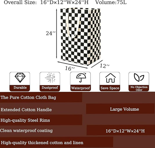 Waterproof Laundry Hamper Collapsible Laundry Basket Leather Handle Laundry Bag Large Clothes Storage Toy Organization for Bathroom Bedroom Laundryroom College Dorms (HBG-888)