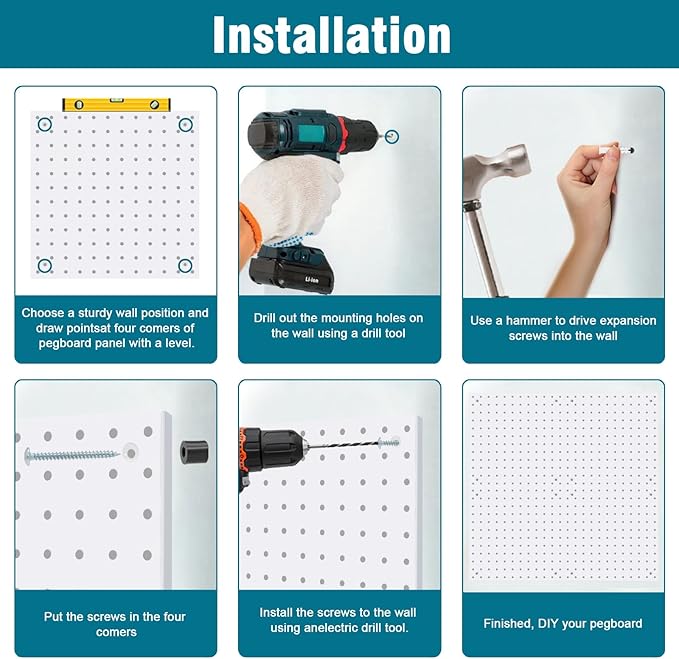 Peg Board Kit, Includes Pegboard and Accessories,with Hooks and Bins,Peg Board Wall Organizer for Office,Ornaments Display,Crafts Organization (129, White)